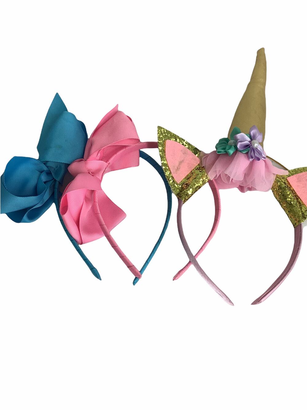 Lot of 3 Pink, Blue & Gold unicorn Headbands